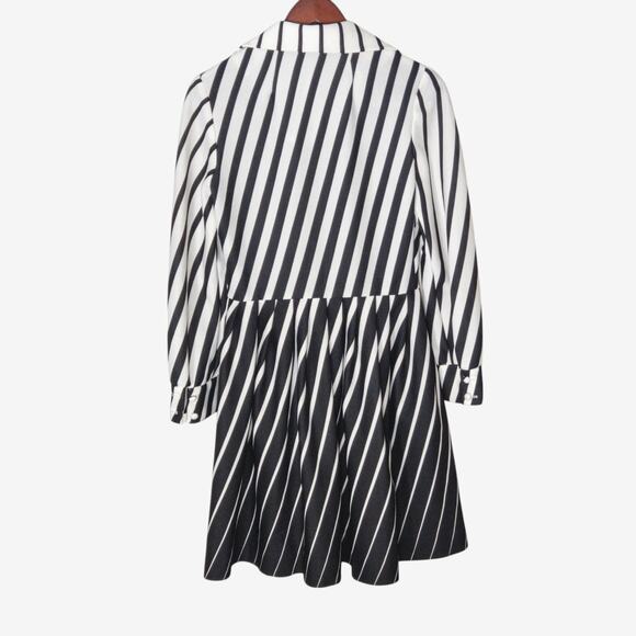 Mary Dobbs Vintage Shirt Dress Black White Stripe Fit Flare Mad Men Secretary M - Picture 2 of 10